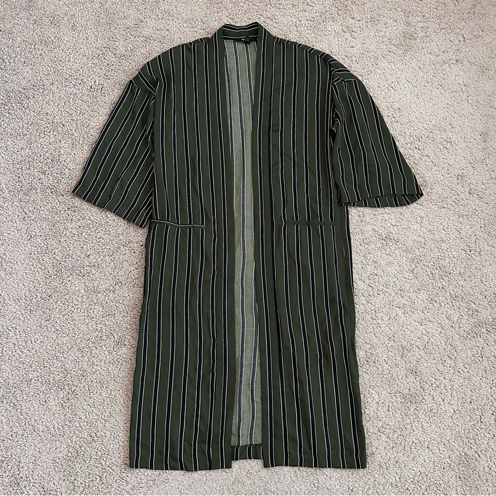 Forever 21 Open Front Striped Duster Cardigan Womens S
